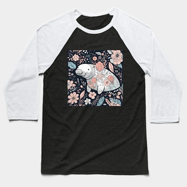 Floral manatee gift ideas Baseball T-Shirt by WeLoveAnimals